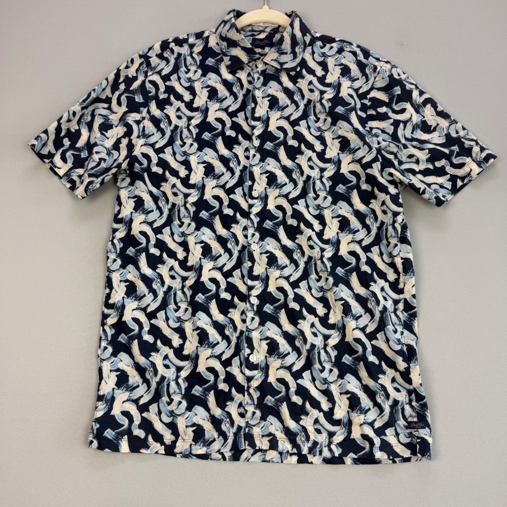 Good Man Brand Short Sleeve Button Down Shirt Abstract Brushstroke Blue Medium